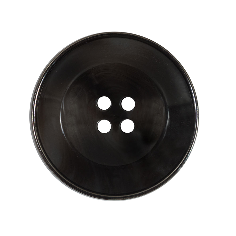 Italian Black Metal Rimmed Plastic Button - 44L/28mm