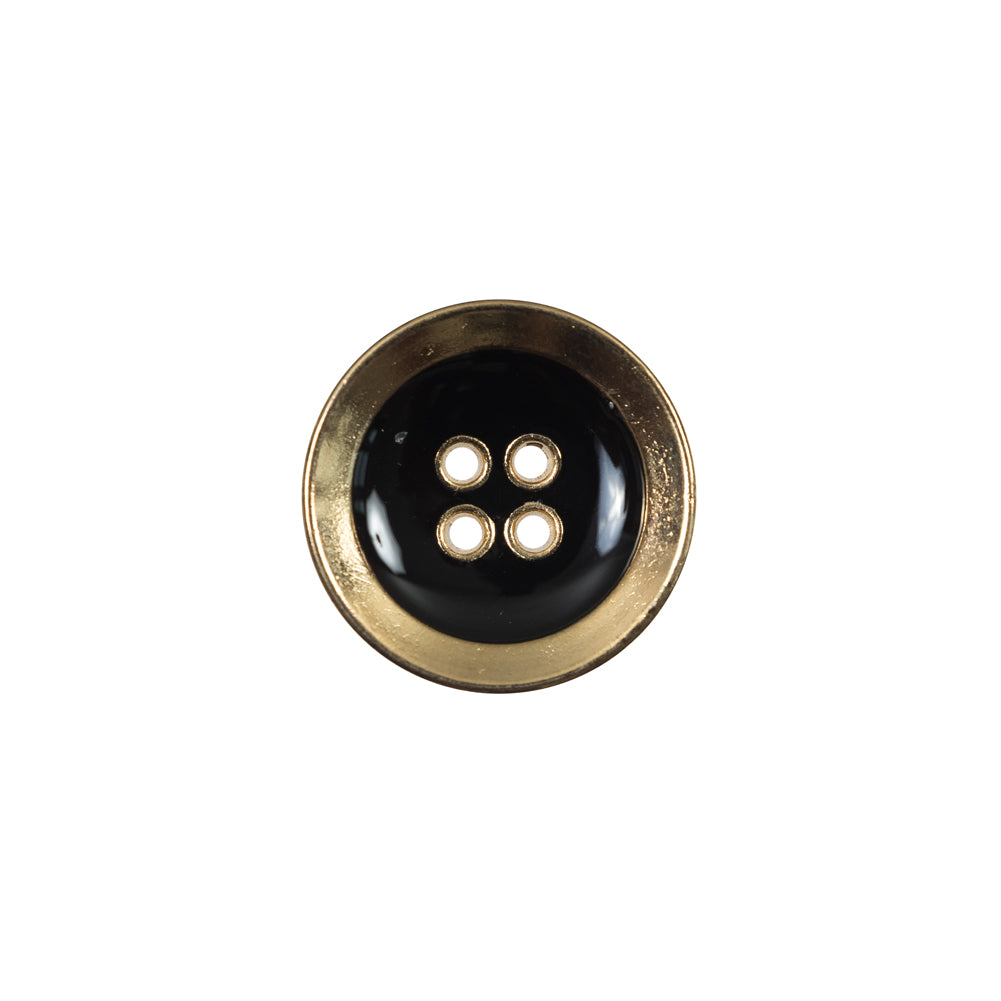 Italian Black and Gold Metal 4-Hole Button - 24L/15mm