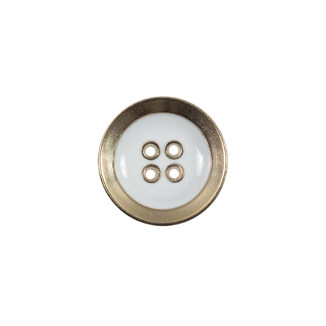 Italian White and Gold Metal 4-Hole Button - 24L/15mm