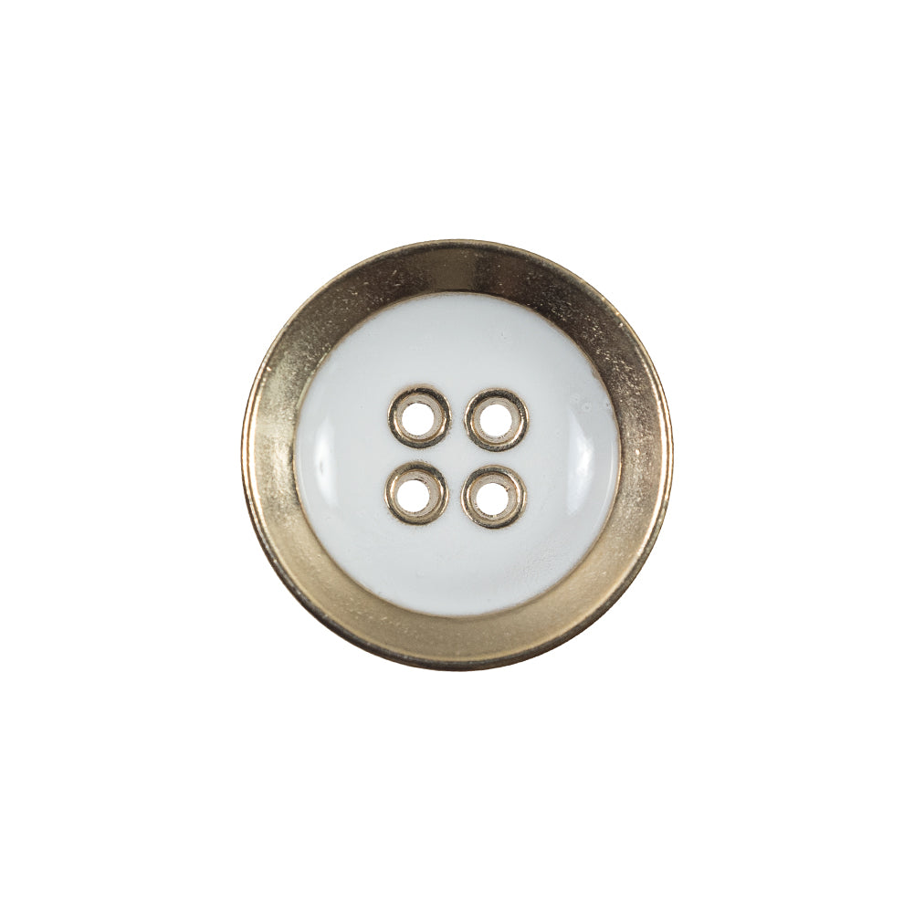 Italian White and Gold Metal 4-Hole Button - 32L/20mm