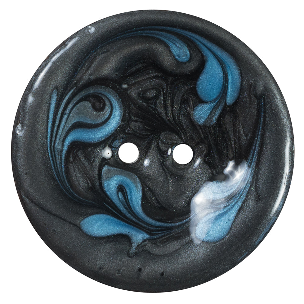 Italian Black and Blue Swirl 2-Hole Button - 64L/40.5mm