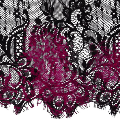 Italian Black and Magenta Flocked Lace Trim - 8 - Detail