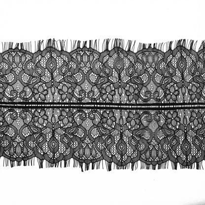 Italian Fine Black Lace Trim with Eyelash Edges - 7"