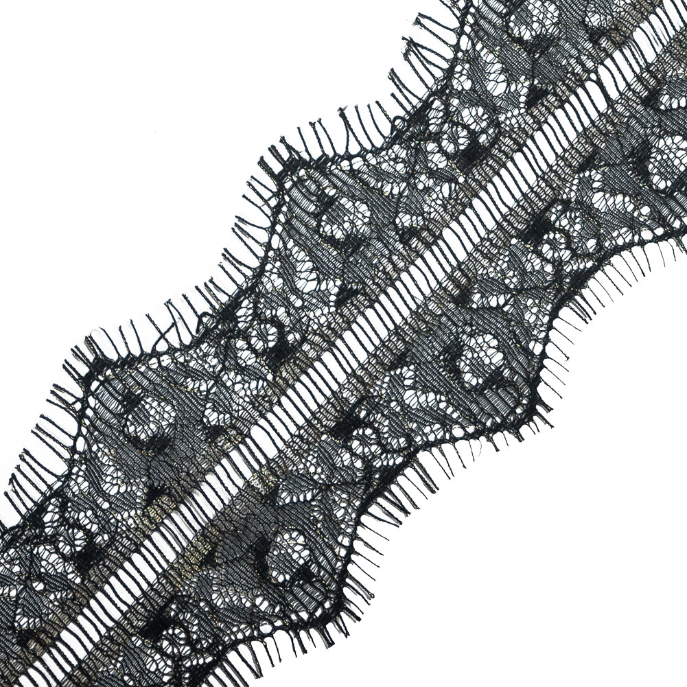 Italian Metallic Black and Gold Scalloped Lace Trim - 3" Detail
