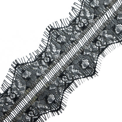 Italian Metallic Black and Gold Scalloped Lace Trim - 3" Detail