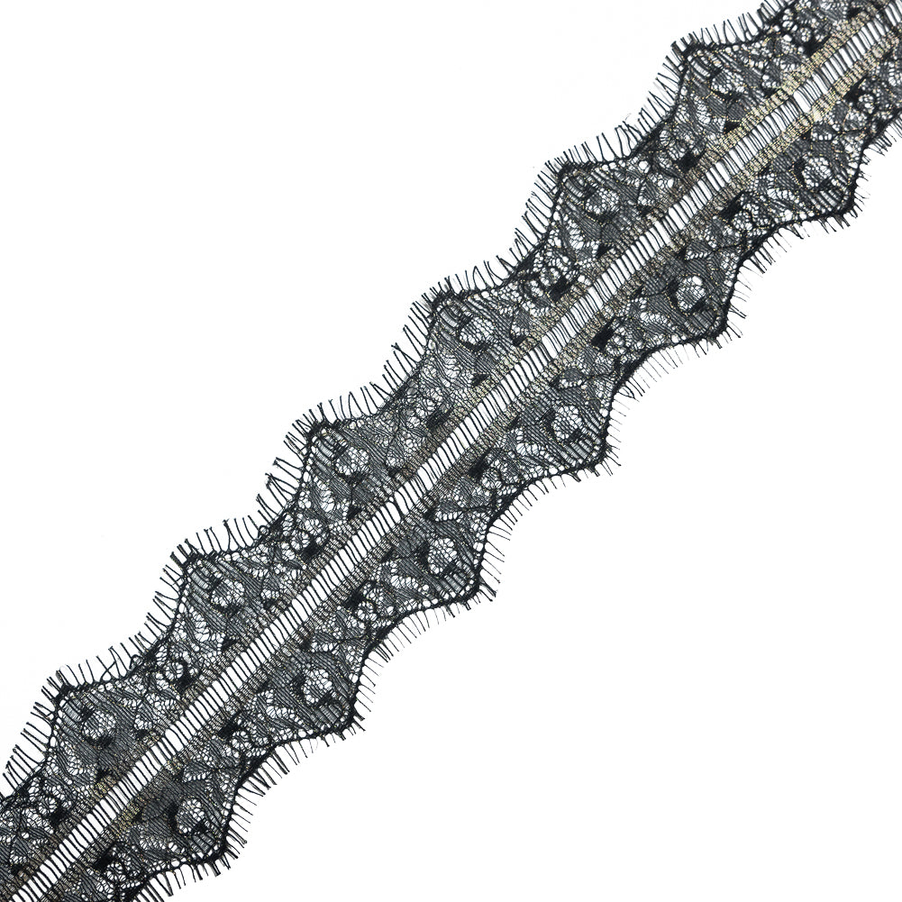 Italian Metallic Black and Gold Scalloped Lace Trim - 3"