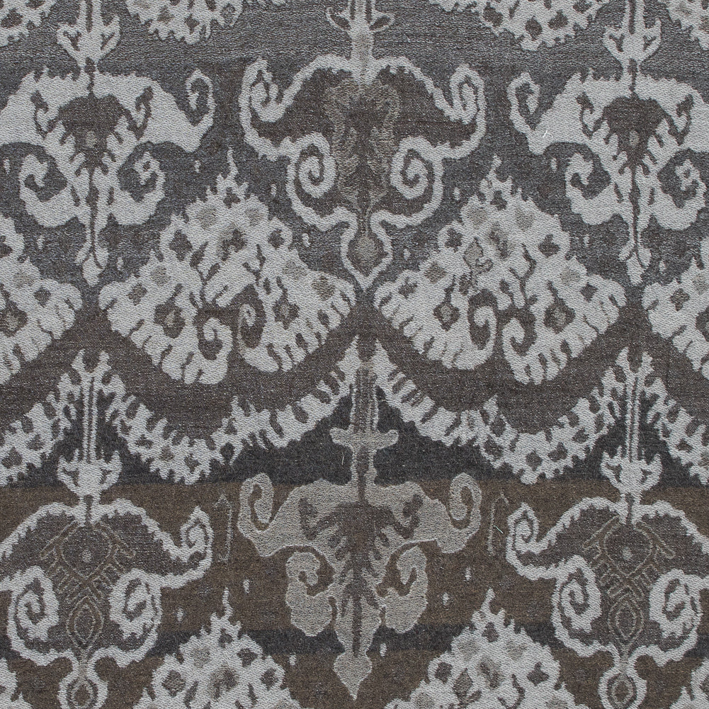 Gray Tribal Damask Wool Woven
