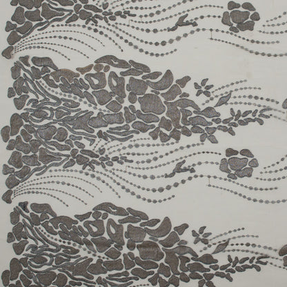 Metallic Silver and Beige Abstract Embroidery on Beige Mesh