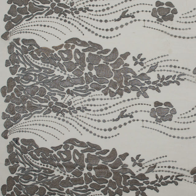 Metallic Silver and Beige Abstract Embroidery on Beige Mesh