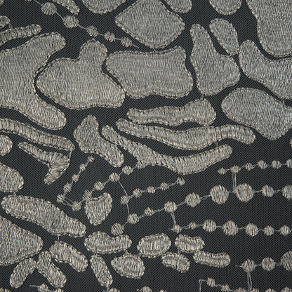 Metallic Pale Gold and Off-White Abstract Embroidery on Pink Mesh - Full