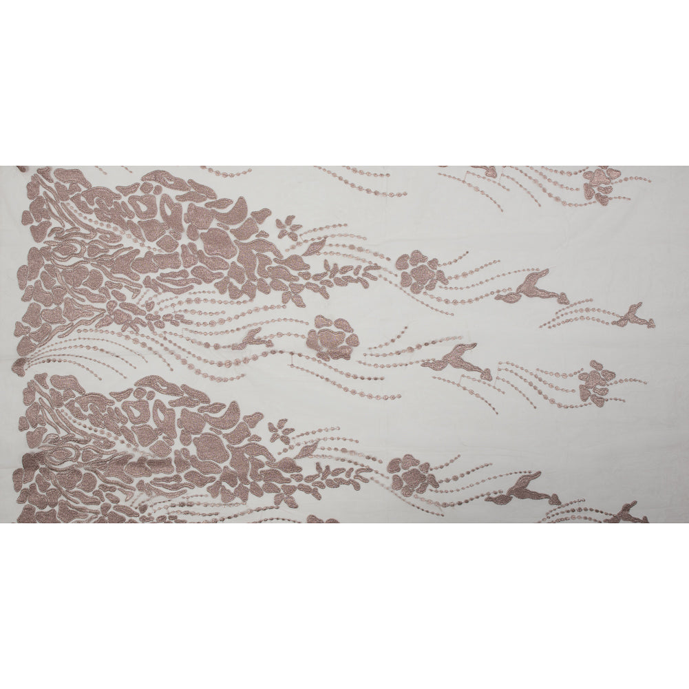 Metallic Mauve Abstract Embroidery on Pink Mesh Full