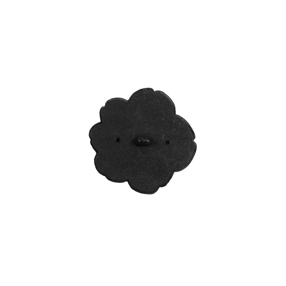 Italian Black Flower Shank Back Button - 24L/15mm Detail