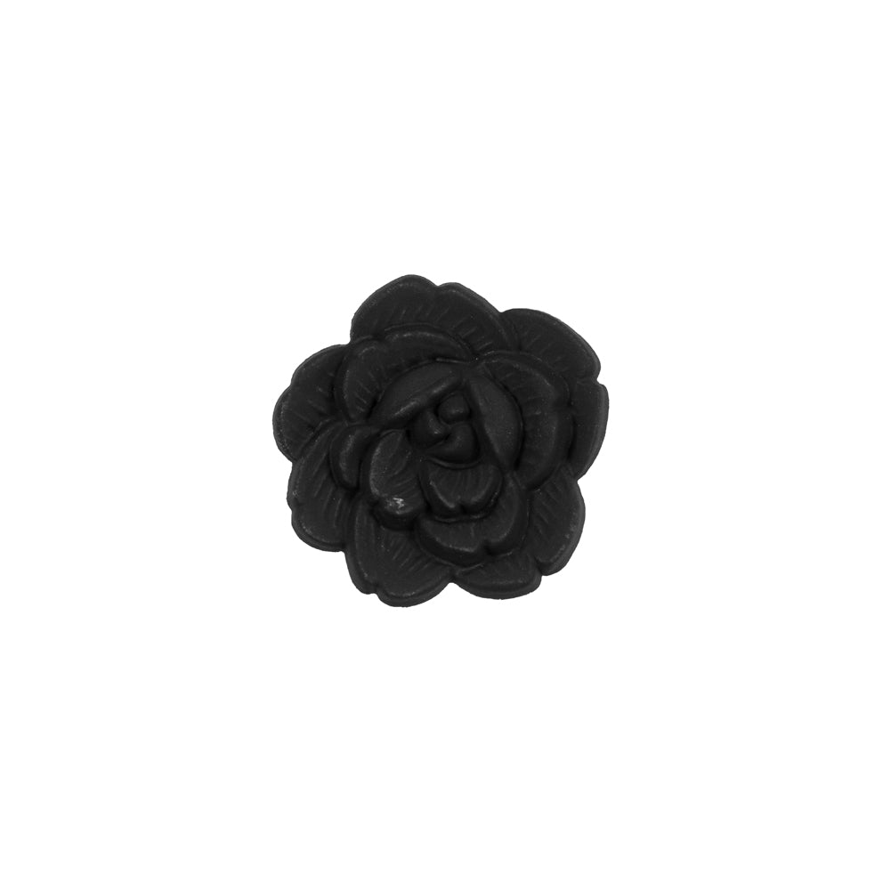 Italian Black Flower Shank Back Button - 24L/15mm