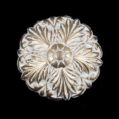 Italian White and Gold Floral Metal Shank Back Button - 44L/28mm