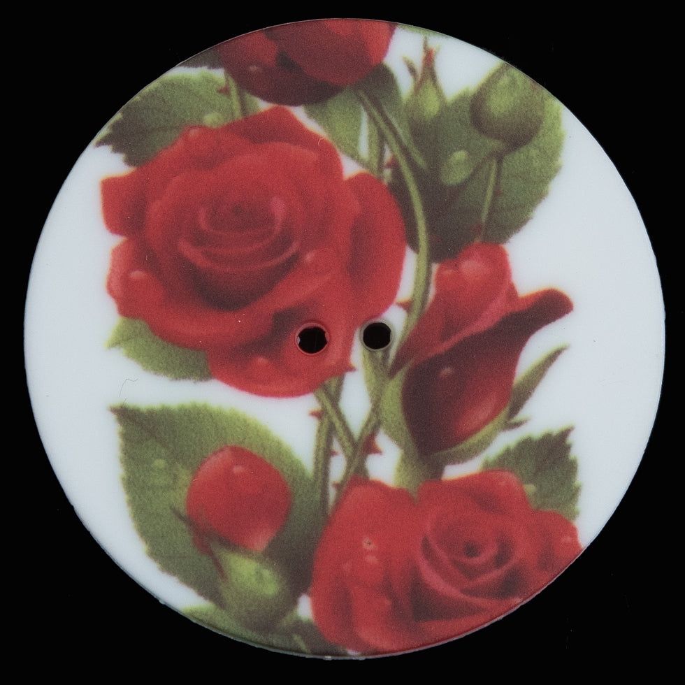 Italian White Floral Printed 2-Hole Button - 64L/40.5mm