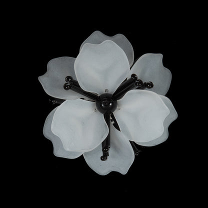 Italian Frosted White 3D Flower Applique with Black Beads - 2.5