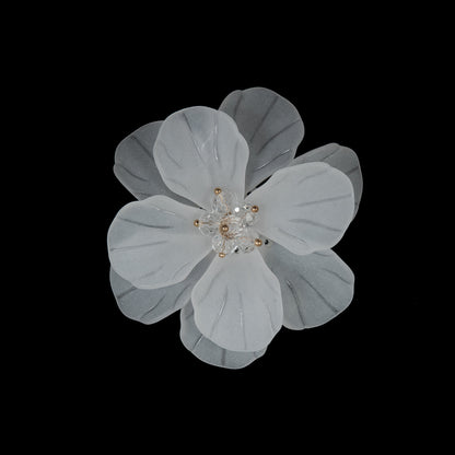 Italian Frosted White 3D Flower Applique with Gold and Clear Beads - 2.5
