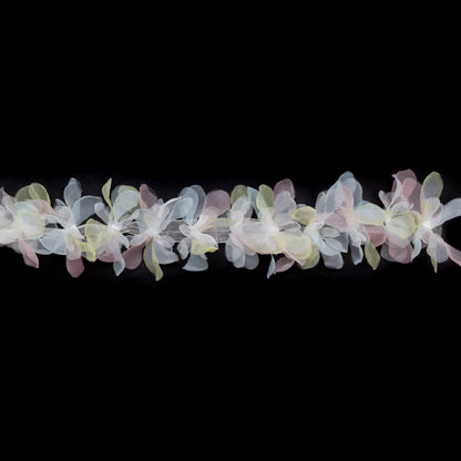Italian Pastel Pink, Yellow and White 3D Organdy Floral Trim - 4"