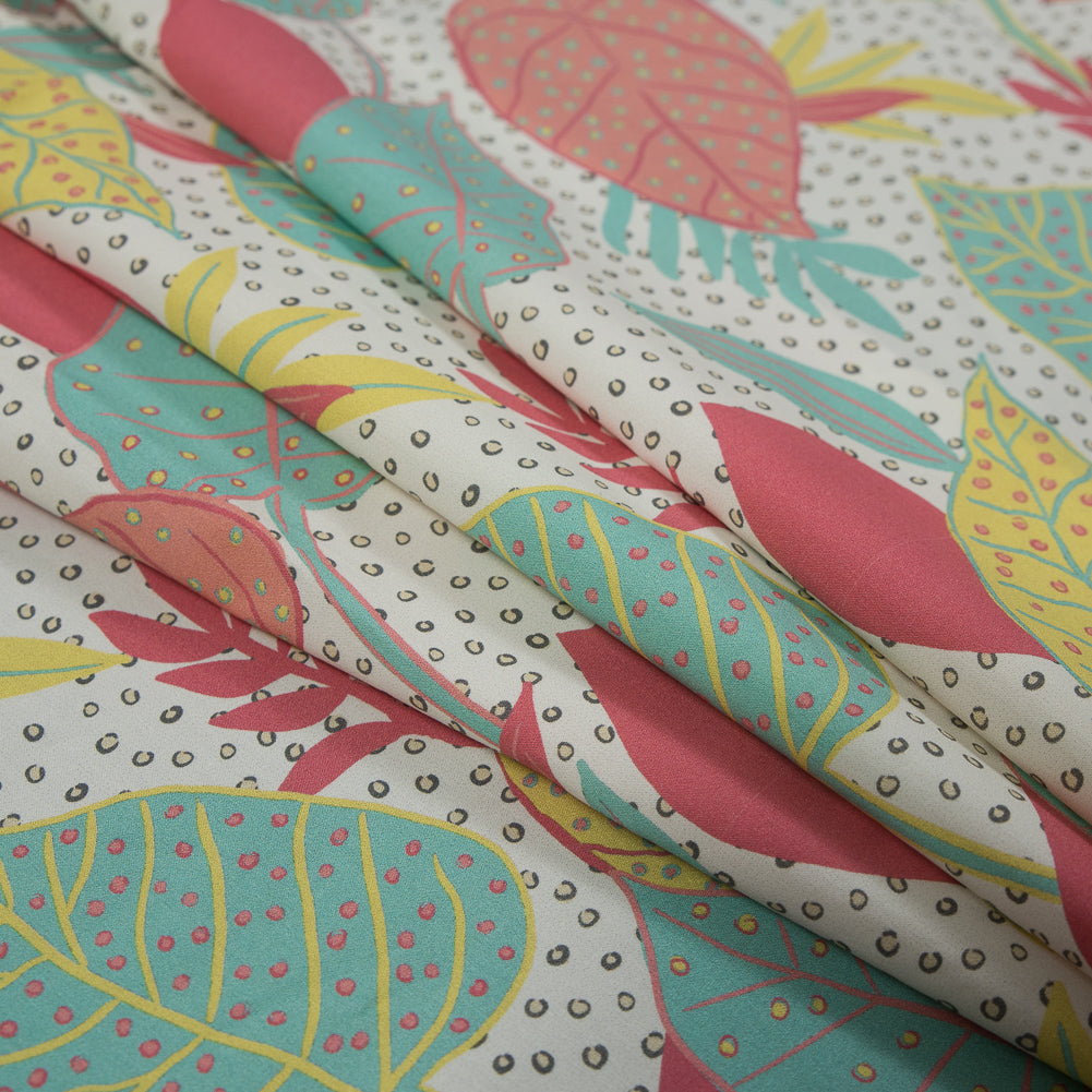 Cotton Poplin - White and Green Leaves and Dots - Botanique a La Discotheque Print - Mood Exclusive Avenable Collection Folded