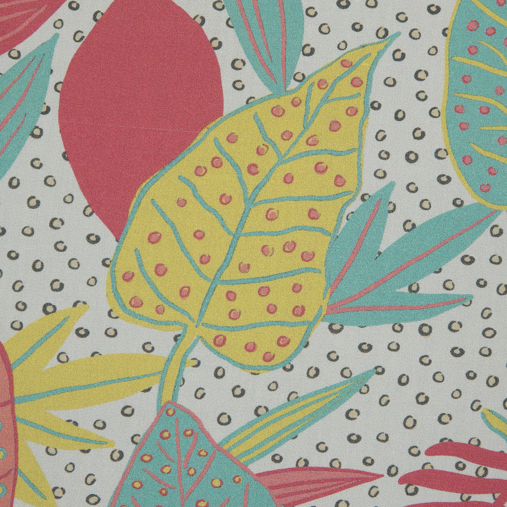 Cotton Poplin - White and Green Leaves and Dots - Botanique a La Discotheque Print - Mood Exclusive Avenable Collection Detail