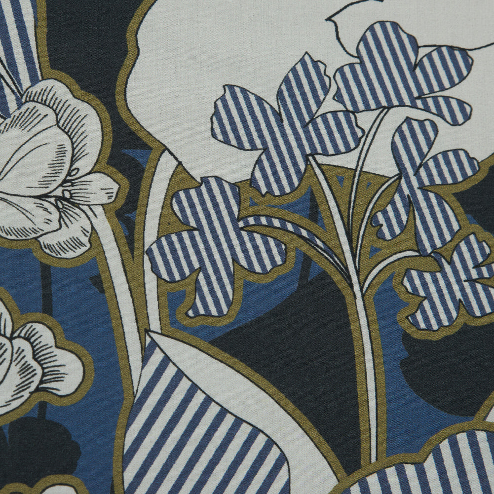 Cotton Poplin - Blue Striped Flowers - Fleurs en Bleu Print - Mood Exclusive Avenable Collection Full
