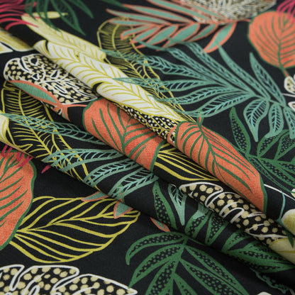 Stretch Cotton Sateen - Black and Green Leaves - Tropikaj Lumoj Print - Mood Exclusive Avenable Collection Folded