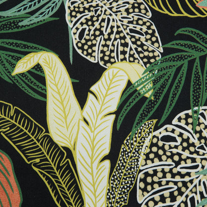 Stretch Cotton Sateen - Black and Green Leaves - Tropikaj Lumoj Print - Mood Exclusive Avenable Collection Detail