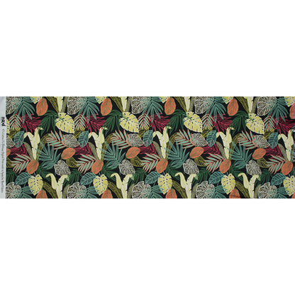 Stretch Cotton Sateen - Black and Green Leaves - Tropikaj Lumoj Print - Mood Exclusive Avenable Collection Full