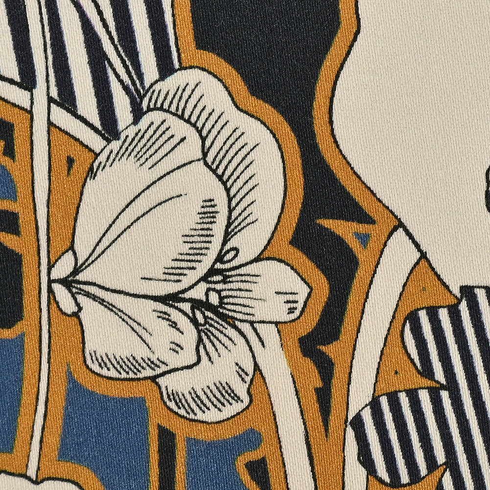 Mood Exclusive Fleurs de Nuit Navy and Mustard Stretch Cotton Sateen - Detail