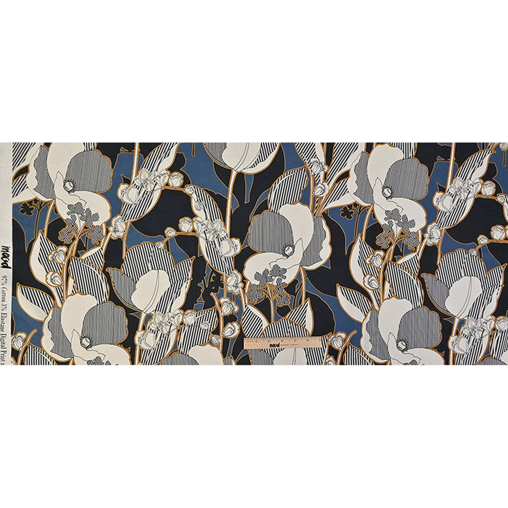 Mood Exclusive Fleurs de Nuit Navy and Mustard Stretch Cotton Sateen - Full