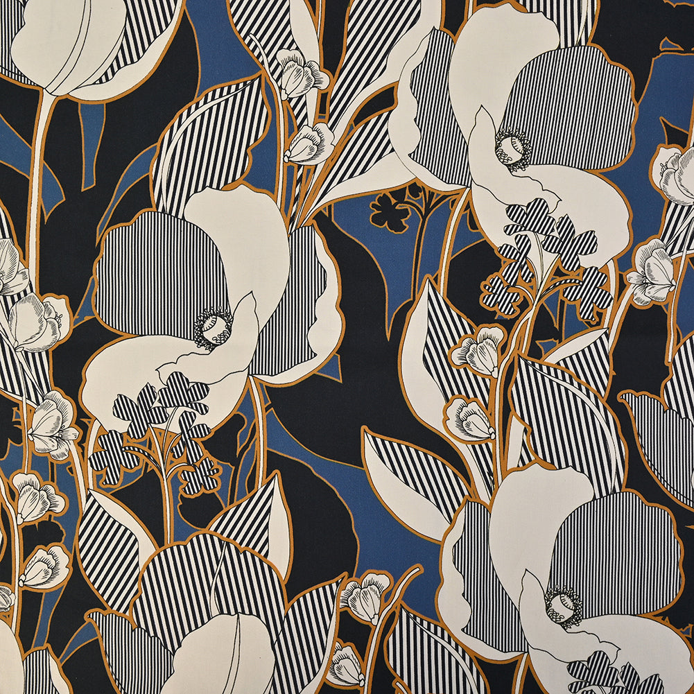 Mood Exclusive Fleurs de Nuit Navy and Mustard Stretch Cotton Sateen