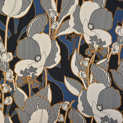 Mood Exclusive Fleurs de Nuit Navy and Mustard Stretch Cotton Sateen