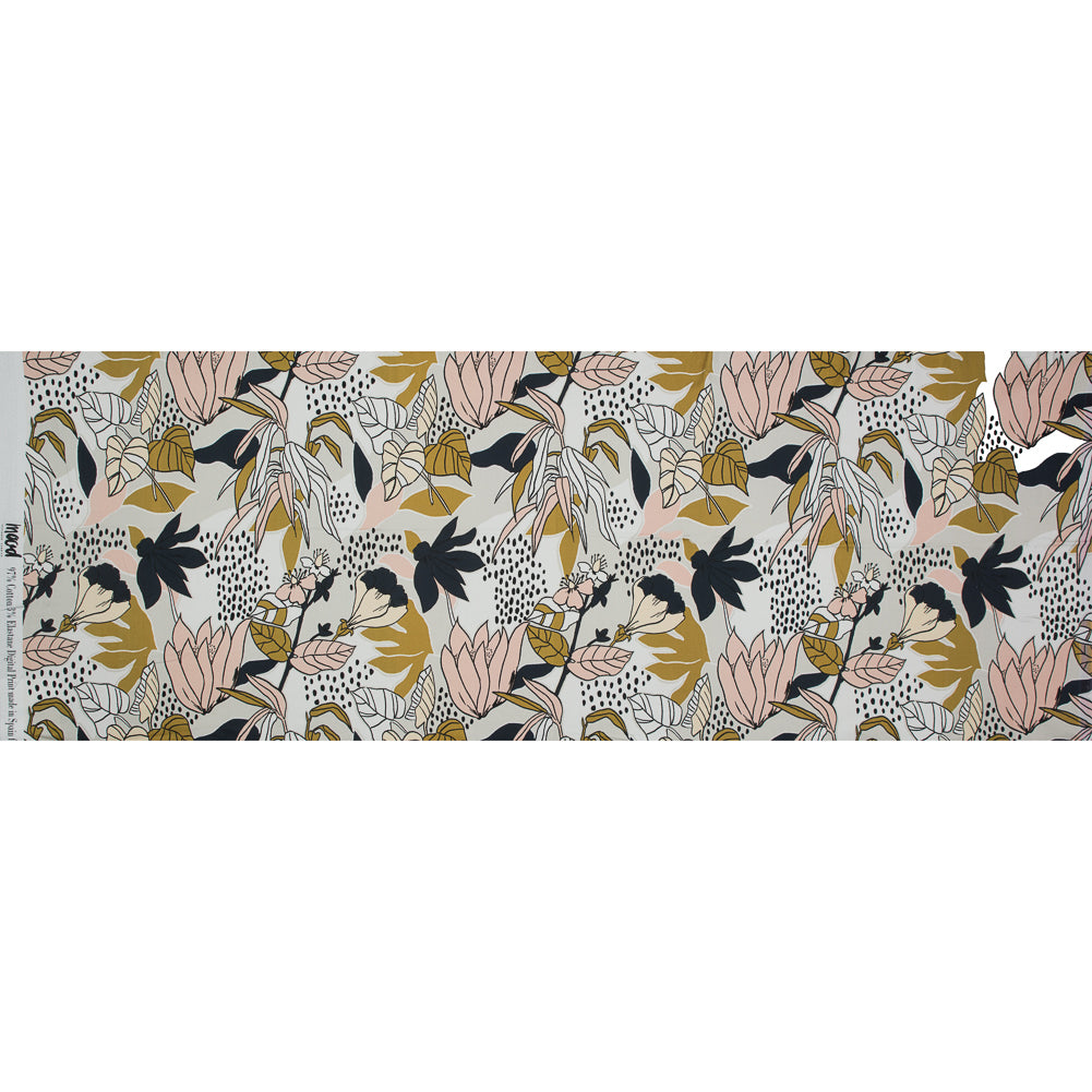 Stretch Cotton Sateen - Peach Parfait Floral - Pushing Up Daisies Print - Mood Exclusive Avenable Collection Folded
