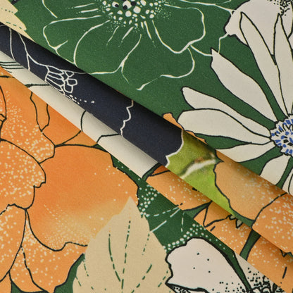 Mood Exclusive Floral Phantasmagoria Green and Orange Stretch Cotton Sateen - Folded