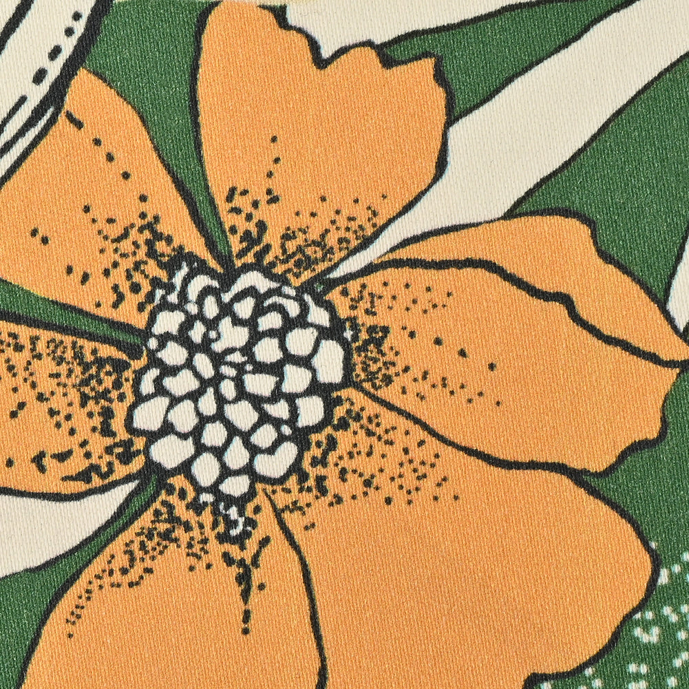 Mood Exclusive Floral Phantasmagoria Green and Orange Stretch Cotton Sateen - Detail