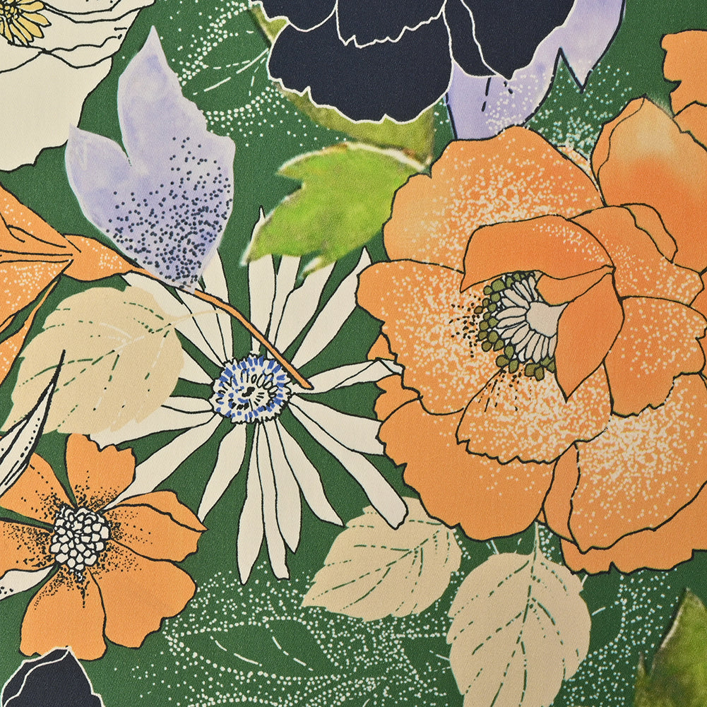Mood Exclusive Floral Phantasmagoria Green and Orange Stretch Cotton Sateen