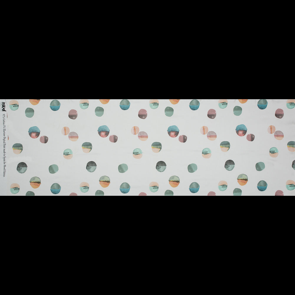 Stretch Cotton Sateen - Off-White Painterly Polka Dots - Bubblegum Pop Print - Mood Exclusive Avenable Collection Folded