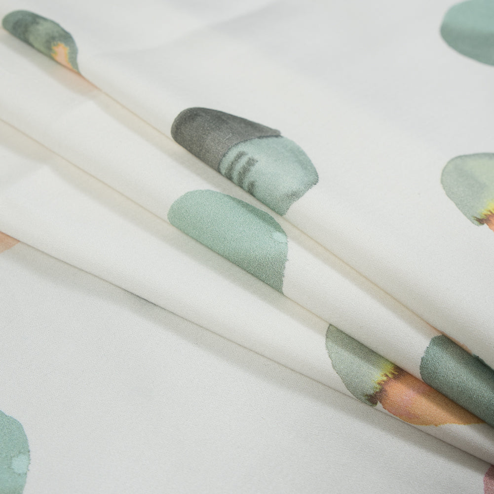 Stretch Cotton Sateen - Off-White Painterly Polka Dots - Bubblegum Pop Print - Mood Exclusive Avenable Collection Detail