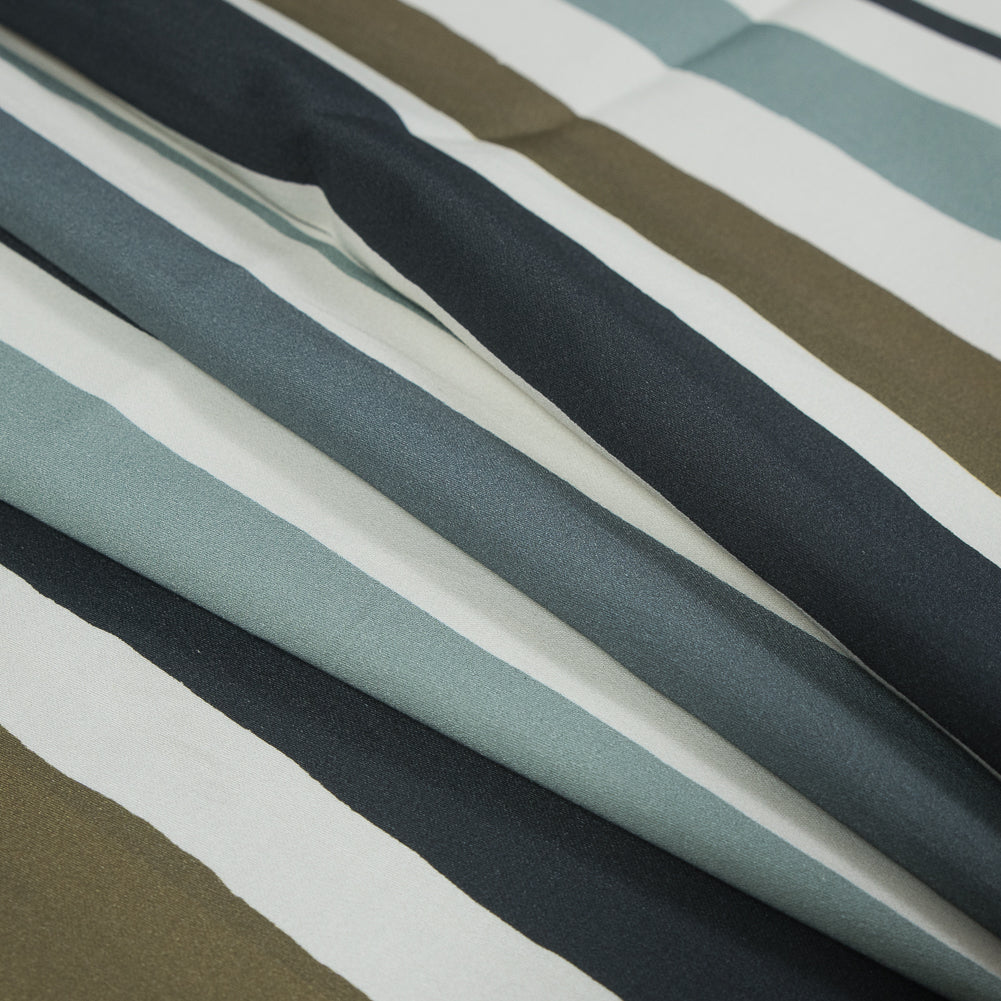 Stretch Cotton Sateen - Blue and Olive Painted Stripes - Cool Meridians Print - Mood Exclusive Avenable Collection Detail