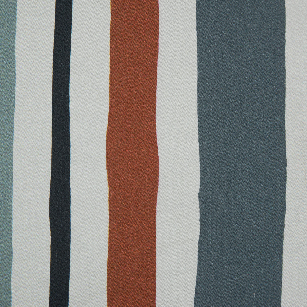 Stretch Cotton Sateen - Blue and Olive Painted Stripes - Cool Meridians Print - Mood Exclusive Avenable Collection Full