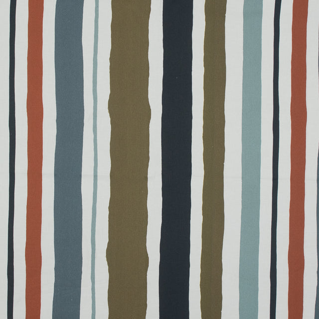 Stretch Cotton Sateen - Blue and Olive Painted Stripes - Cool Meridians Print - Mood Exclusive Avenable Collection