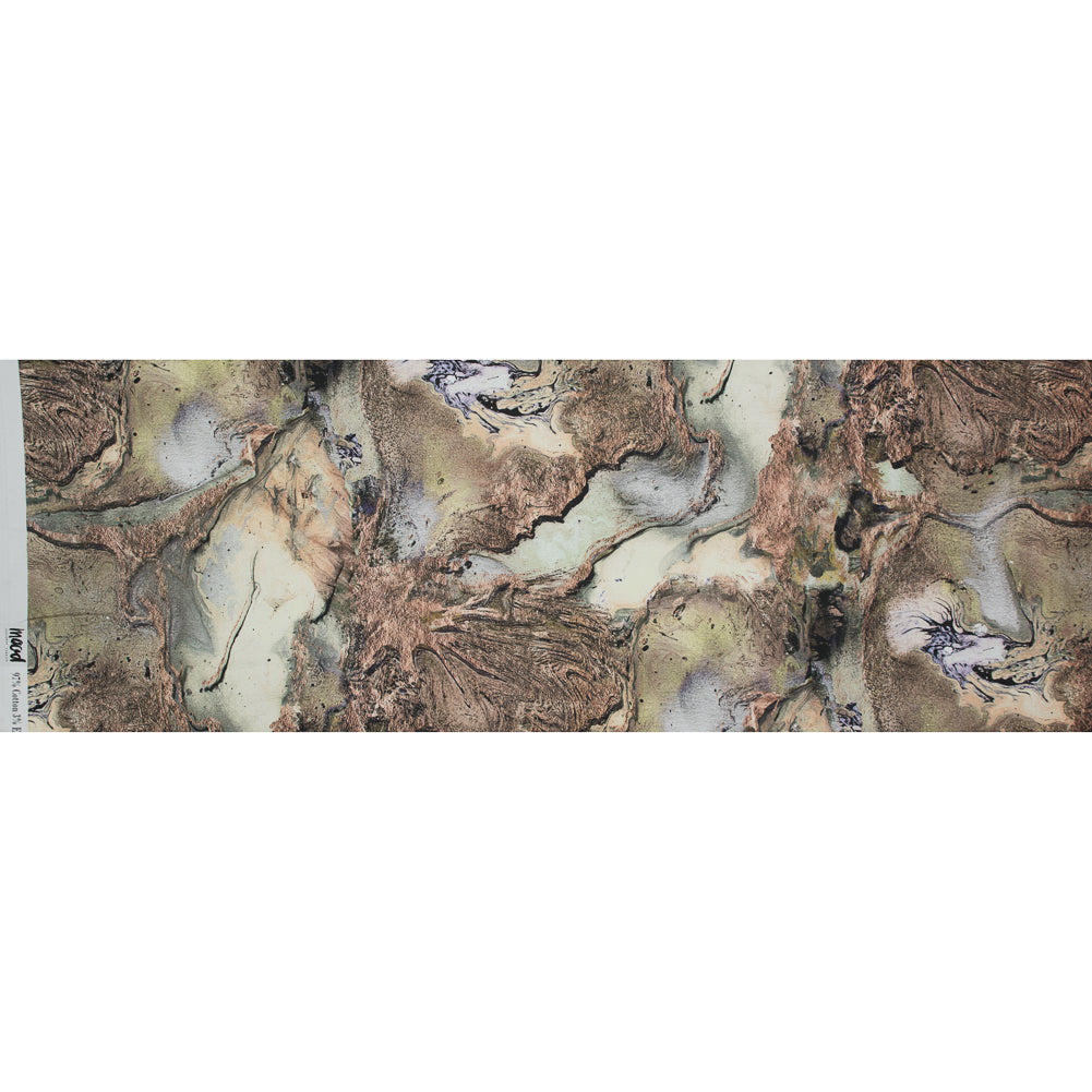 Stretch Cotton Sateen - Pale Green and Beige Abstract - Mission to Mars Print - Mood Exclusive Avenable Collection Folded