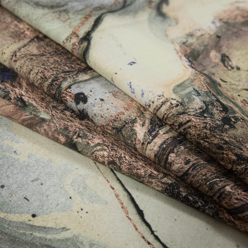 Stretch Cotton Sateen - Pale Green and Beige Abstract - Mission to Mars Print - Mood Exclusive Avenable Collection Detail
