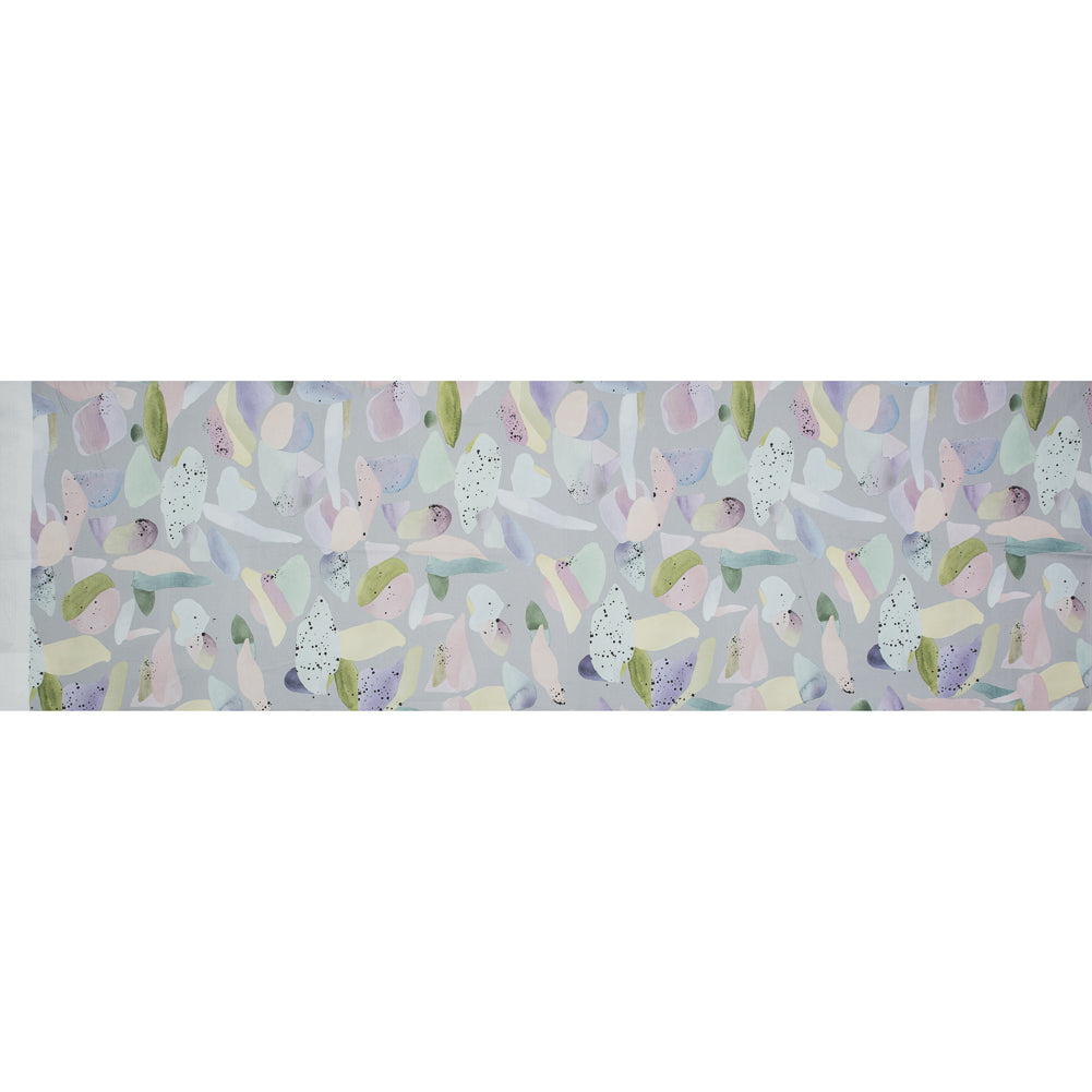 Stretch Cotton Sateen - Silver and Multicolor Abstract Spots - Dappled Duende Print - Mood Exclusive Avenable Collection Folded