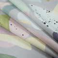 Stretch Cotton Sateen - Silver and Multicolor Abstract Spots - Dappled Duende Print - Mood Exclusive Avenable Collection Detail