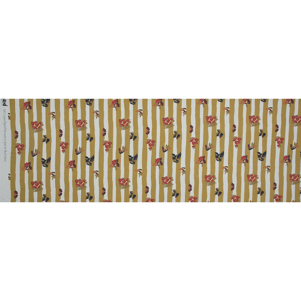Cotton Poplin - Flowers over Mustard Yellow Stripes - Flores de Vitalidad Print - Mood Exclusive Avenable Collection Folded