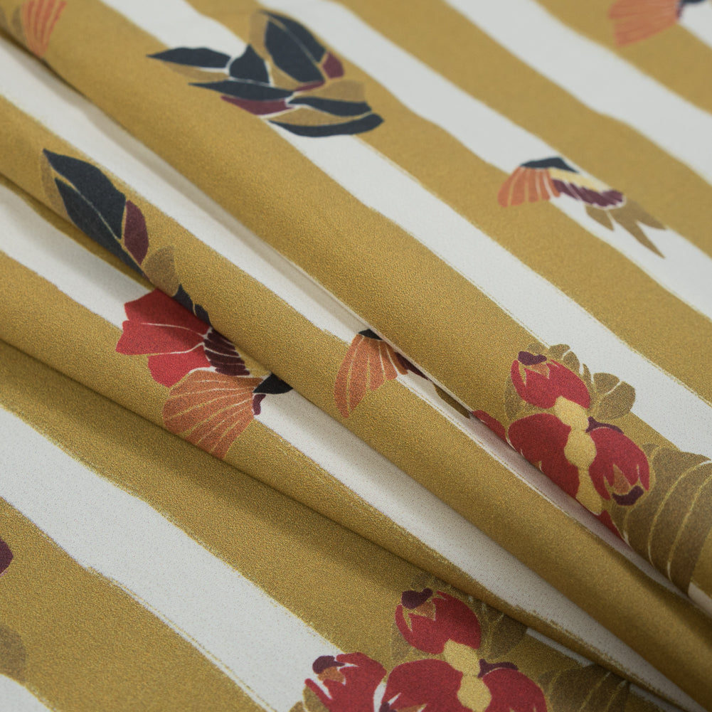 Cotton Poplin - Flowers over Mustard Yellow Stripes - Flores de Vitalidad Print - Mood Exclusive Avenable Collection Detail