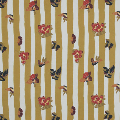 Cotton Poplin - Flowers over Mustard Yellow Stripes - Flores de Vitalidad Print - Mood Exclusive Avenable Collection