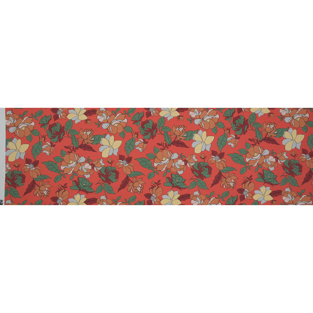 Cotton Poplin - Hot Coral Floral - Libertad de Excelencia Print - Mood Exclusive Avenable Collection Folded