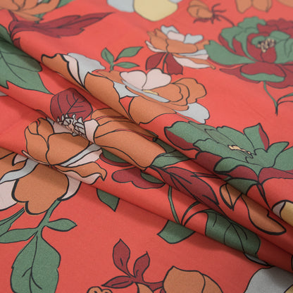 Cotton Poplin - Hot Coral Floral - Libertad de Excelencia Print - Mood Exclusive Avenable Collection Detail